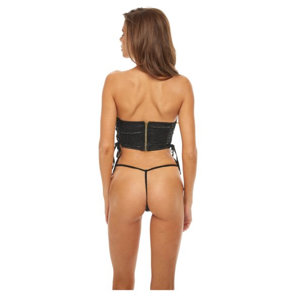 Bombshell - Crop-Top, Leopard Korsett und String (Schwarz) - L