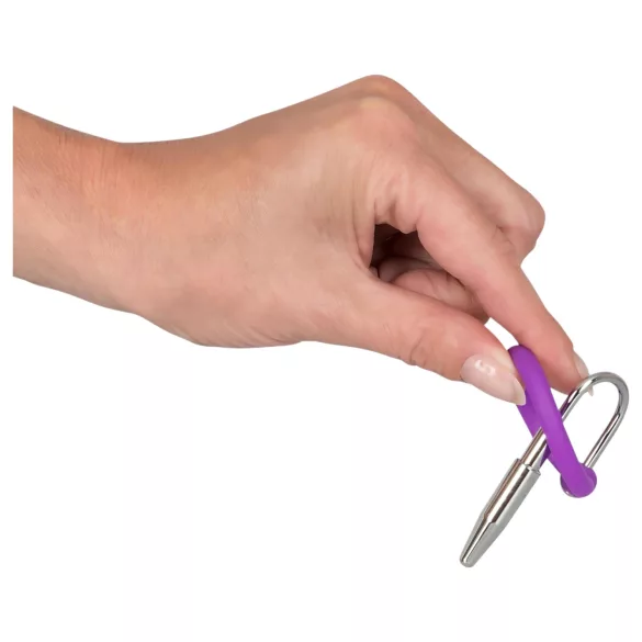 Penisplug - Silikon-Eichelring mit konischem Dilator (lila-silber)
