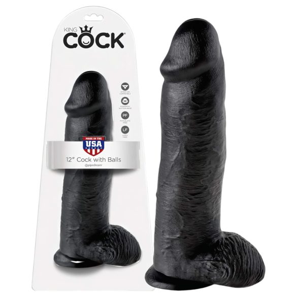 King Cock 12" großer Dildo mit Hoden (30 cm) - Schwarz