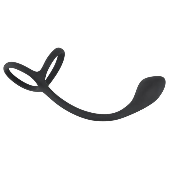Black Velvet - schlanker Analdildo mit Penis- und Hodenring (schwarz)