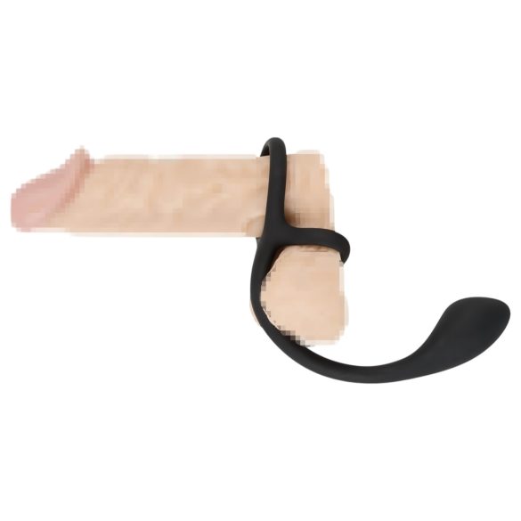 Black Velvet - schlanker Analdildo mit Penis- und Hodenring (schwarz)