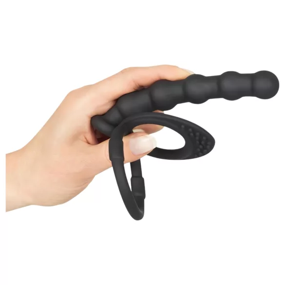 Black Velvet - Hoden- & Penisring mit Anal-Dildo (schwarz)