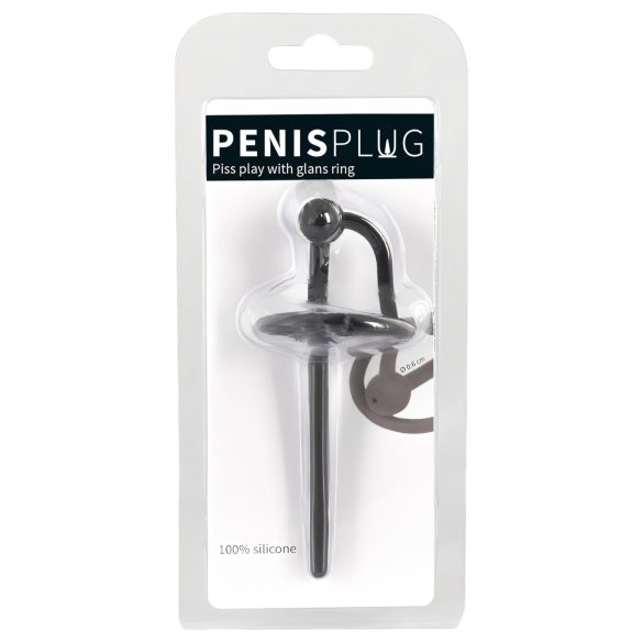 Penisplug - Silikon Eichelring mit hohlem Dilator (schwarz)