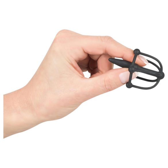 Penisplug - Silikon Eichelkäfig mit Dilator (schwarz)