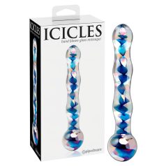   Icicles Nr. 08 - welliger, doppelseitiger Glasdildo (klar-blau)