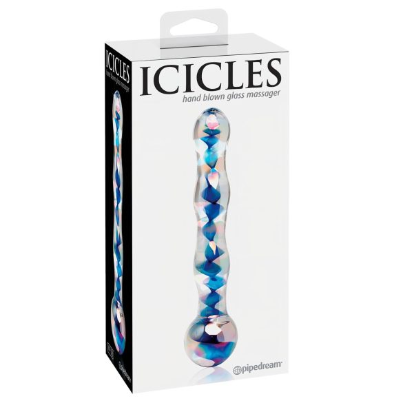 Icicles Nr. 08 - welliger, doppelseitiger Glasdildo (klar-blau)