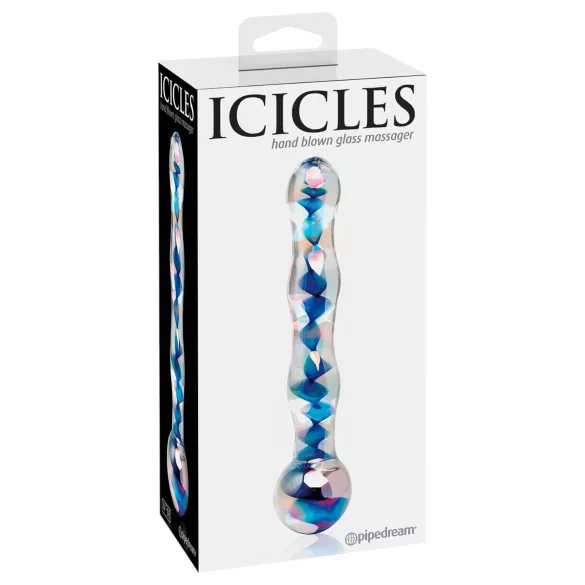 Icicles Nr. 08 - welliger, doppelseitiger Glasdildo (klar-blau)