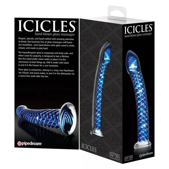 Icicles Nr. 29 - Spiral Glasdildo (Blau)