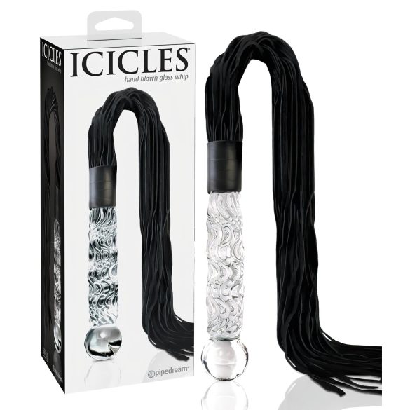 Icicles Nr. 38 - Lederpeitsche und Glasdildo (transparent-schwarz)