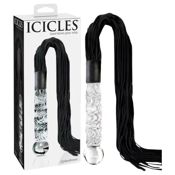 Icicles Nr. 38 - Lederpeitsche und Glasdildo (transparent-schwarz)