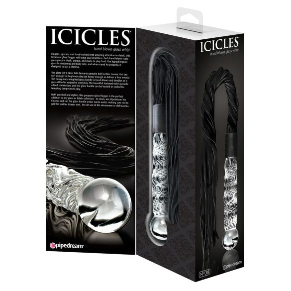 Icicles Nr. 38 - Lederpeitsche und Glasdildo (transparent-schwarz)
