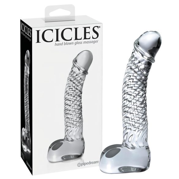 Icicles No. 61 - Hergestellter Glasdildo mit Testikeln (durchsichtig)