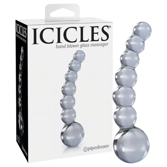 Icicles No. 66 - Gebogener, kugeliger Glasdildo (transparent)