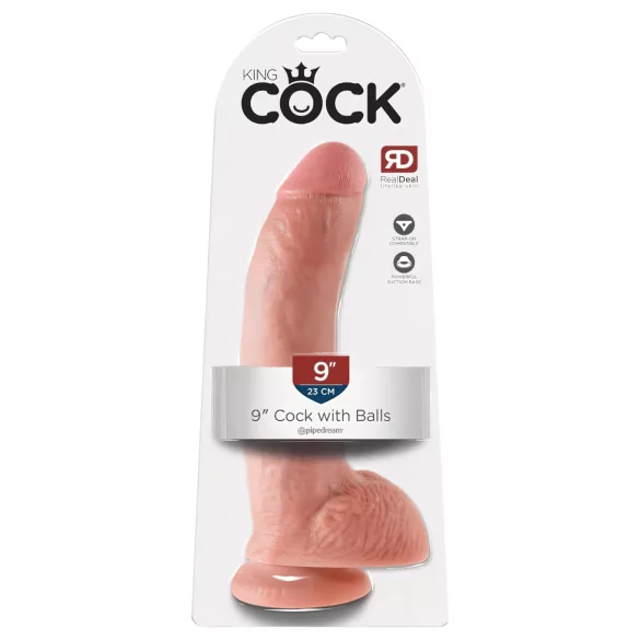 King Cock 9 - großer Dildo mit Hoden und Saugnapf (23 cm, naturfarben)