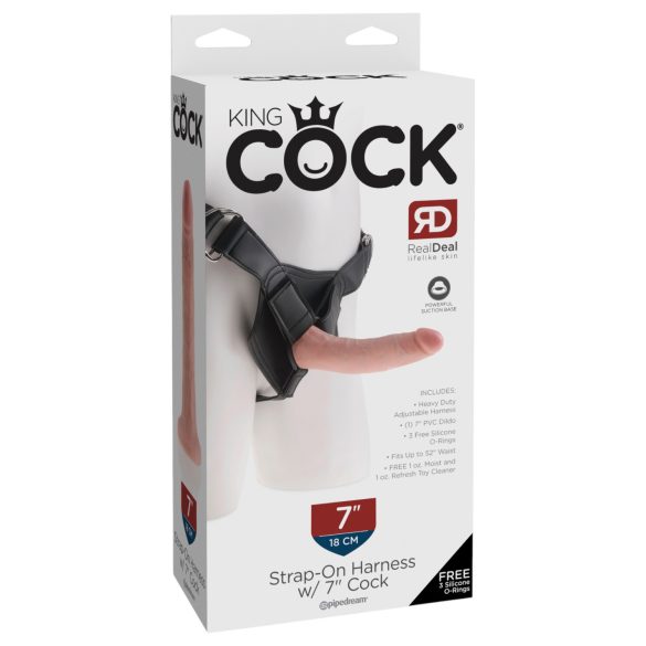 King Cock 7 - Strap-On Dildo mit Geschirr (schwarz)