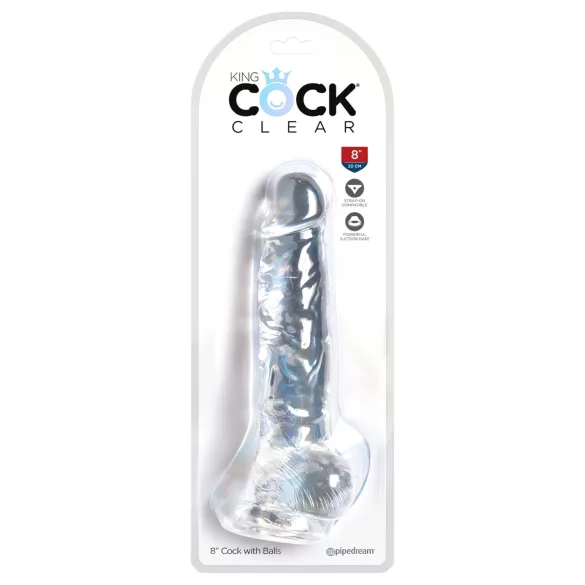 King Cock Clear 8 - Haftender, hodenförmiger Dildo (20cm)