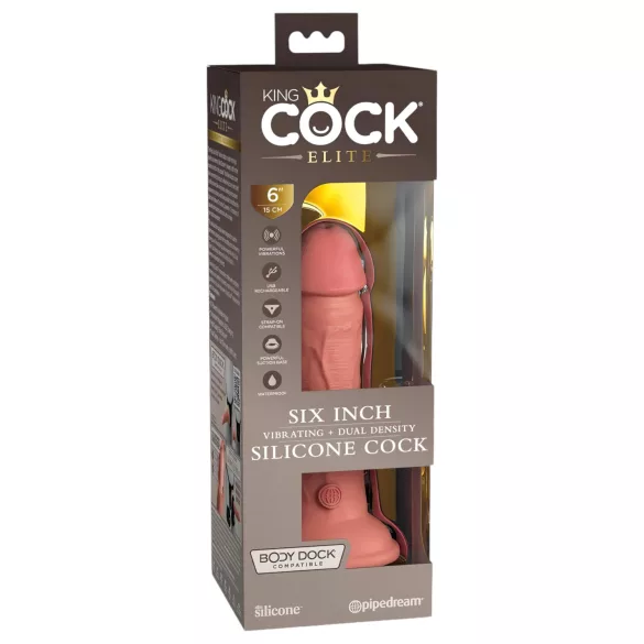 King Cock Elite 6 - Vibrator mit Saugnapf (15 cm) - naturfarben