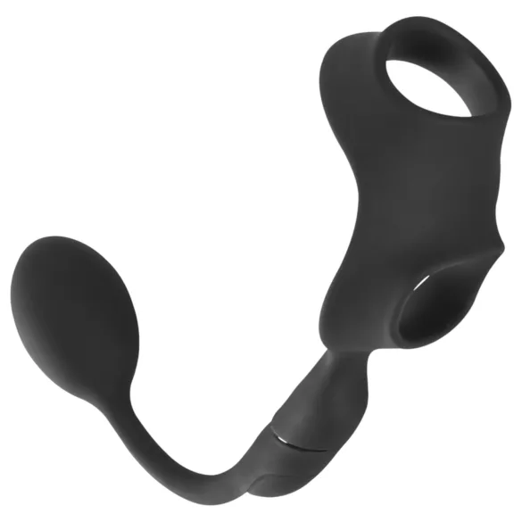 Rebel - Penis- und Hodenring mit Analdildo-Vibrator (schwarz)