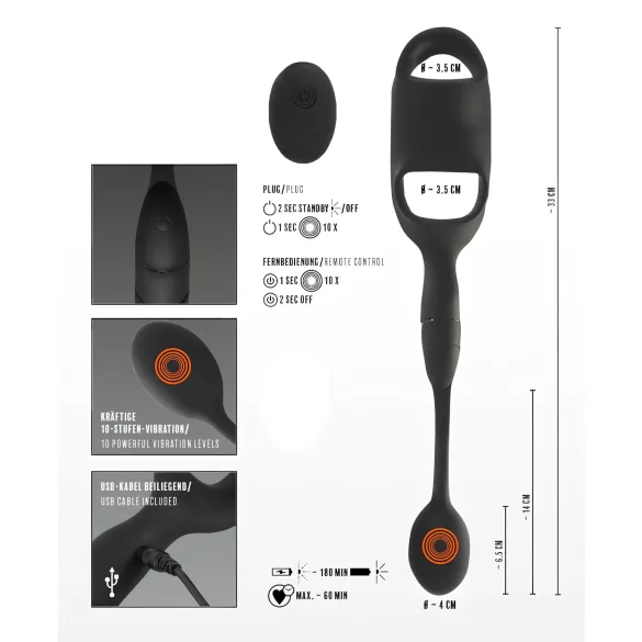 Rebel - Penis- und Hodenring mit Analdildo-Vibrator (schwarz)