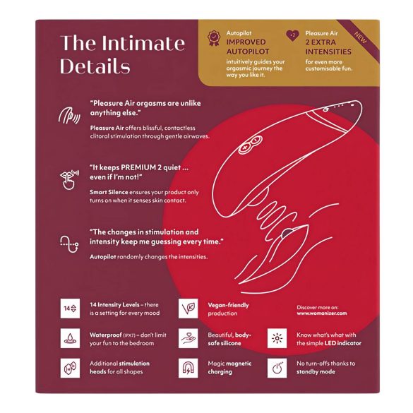 Womanizer Premium 2 - Luftwellen-Klitorisstimulator (Rot)