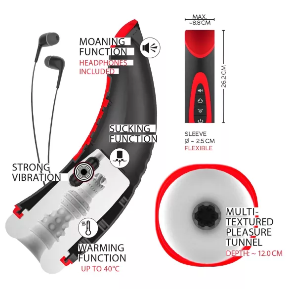 WYNE 03 - Akku-starkes Vibrations- und Saugmasturbator (Schwarz)