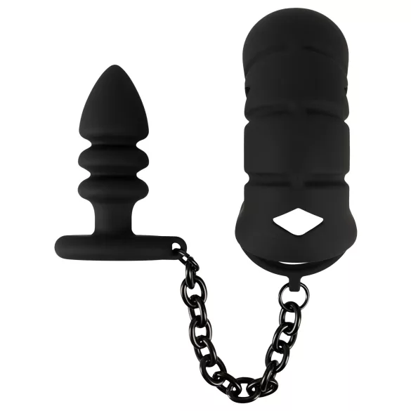 Black Velvets - Silikon Peniskäfig mit Analplug (schwarz)