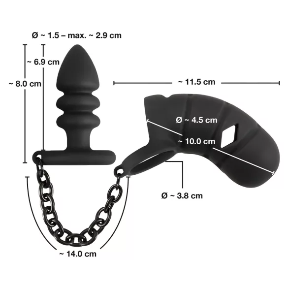 Black Velvets - Silikon Peniskäfig mit Analplug (schwarz)