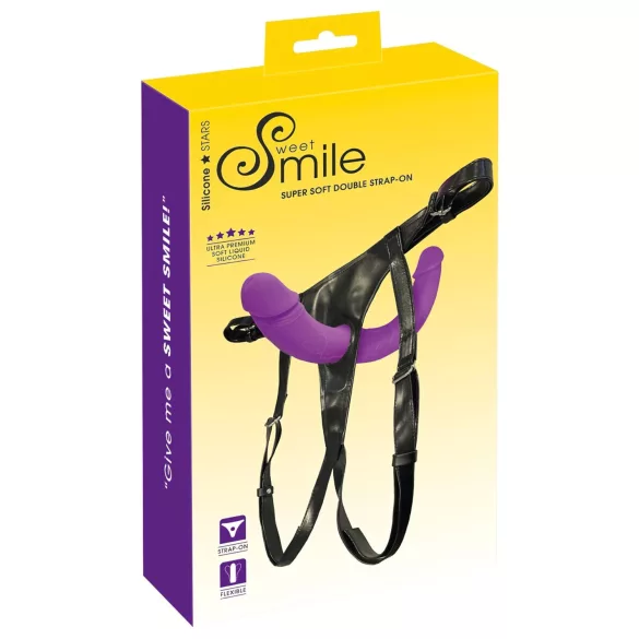 SMILE - lila-schwarzes Strap-On-Duo-Dildo mit Unterteil