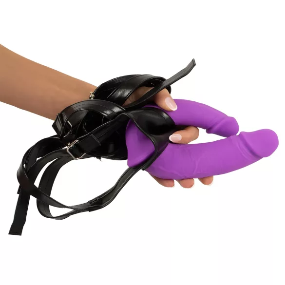 SMILE - lila-schwarzes Strap-On-Duo-Dildo mit Unterteil