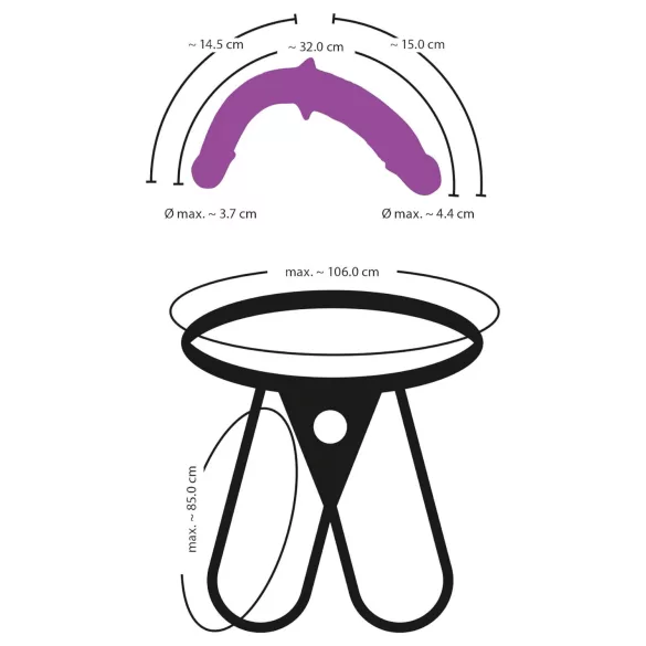 SMILE - lila-schwarzes Strap-On-Duo-Dildo mit Unterteil