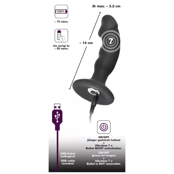 Black Velvet - Akkubetriebener Penis-Analvibrator (schwarz)