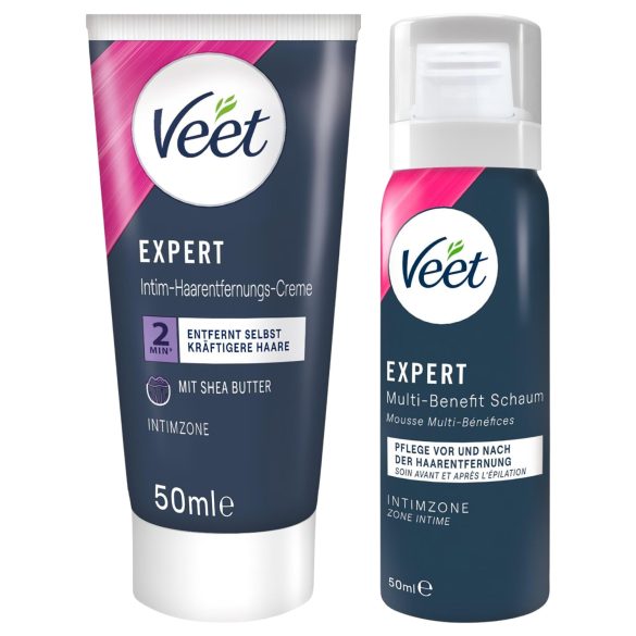 Veet - Intim-Enthaarungscreme und feuchtigkeitsspendender Schaum für Frauen (2×50 ml)