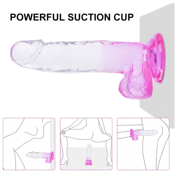 Sunfo - Saugnapf-Dildo mit Hoden - 22cm (transparent-lila)