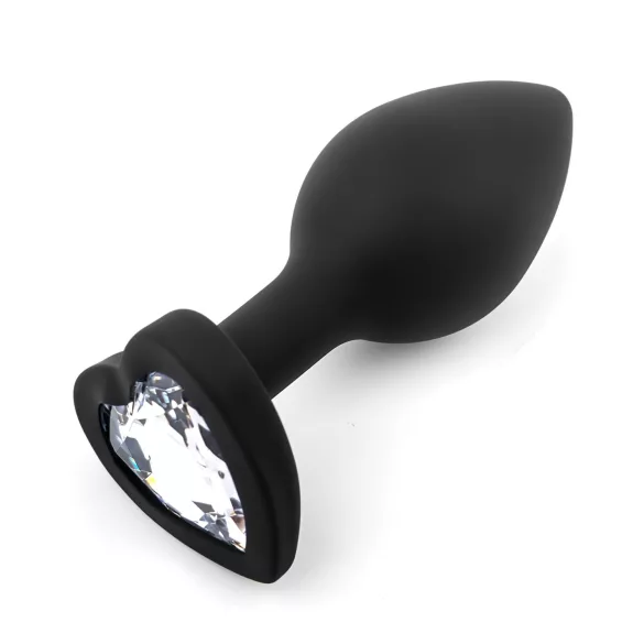 Sunfo - Silikon-Analplug mit herzförmigem Stein (schwarz-weiß)