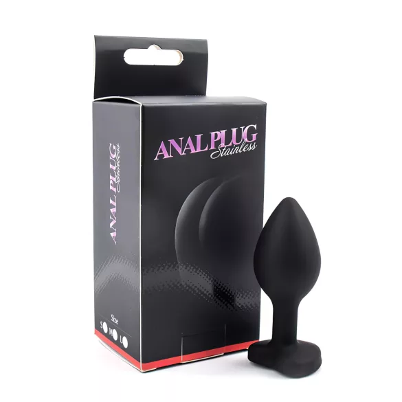 Sunfo - Silikon-Analplug mit herzförmigem Stein (schwarz-weiß)