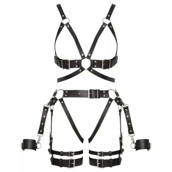 ZADO - mehrteiliges Leder-Harness-Set mit Fessel - schwarz (S-M)