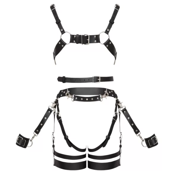 ZADO - mehrteiliges Leder-Harness-Set mit Fessel - schwarz (S-M)