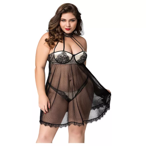JSY 066 - schwarzes Babydoll-Set (XL-2XL)