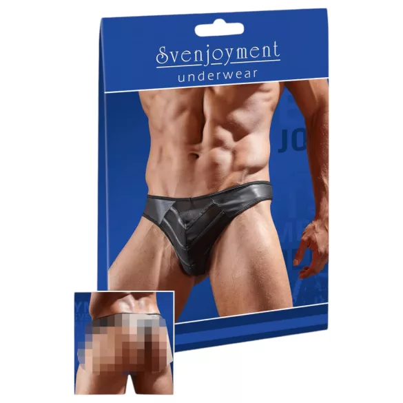 Svenjoyment - Glänzender Herren-String mit transparentem Einsatz (schwarz)