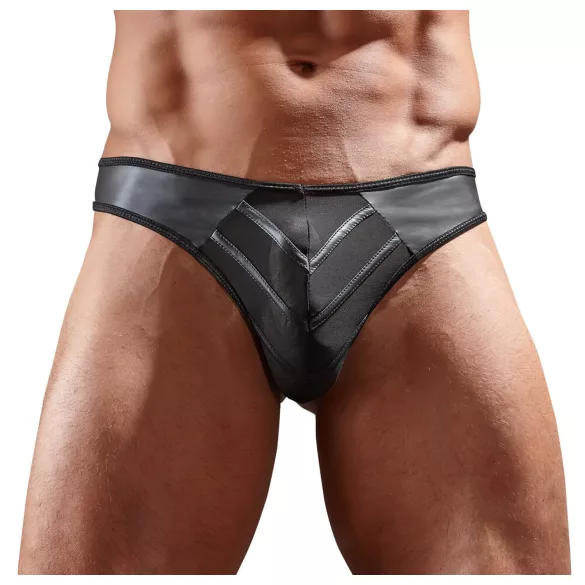 Svenjoyment - Glänzender Herren-String mit transparentem Einsatz (schwarz)