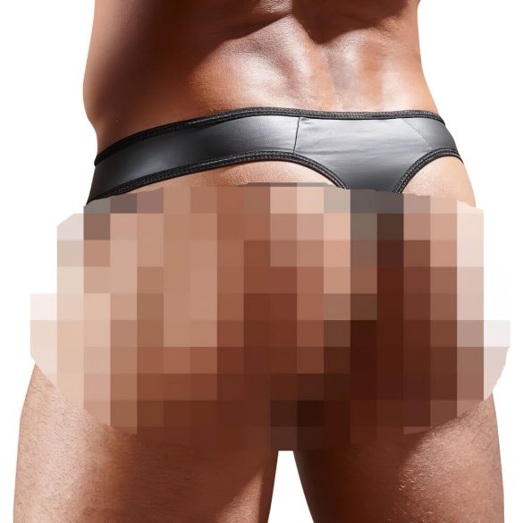 Glänzender Herren-Tanga mit transparentem Einsatz (schwarz) - M