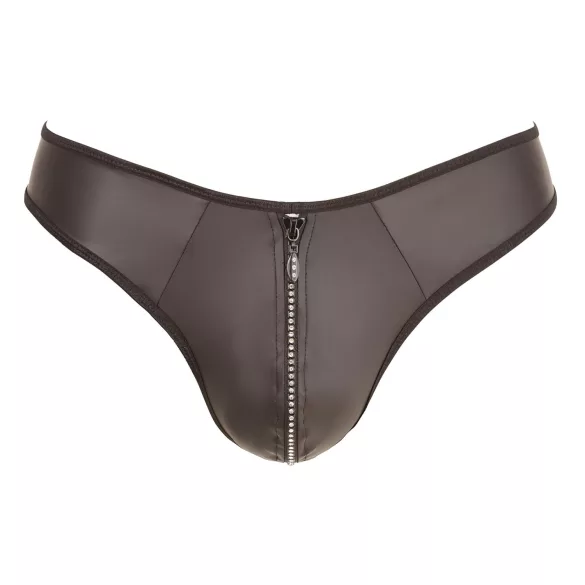 Svenjoyment - glänzender Herren-String mit Strass-Reißverschluss (schwarz)