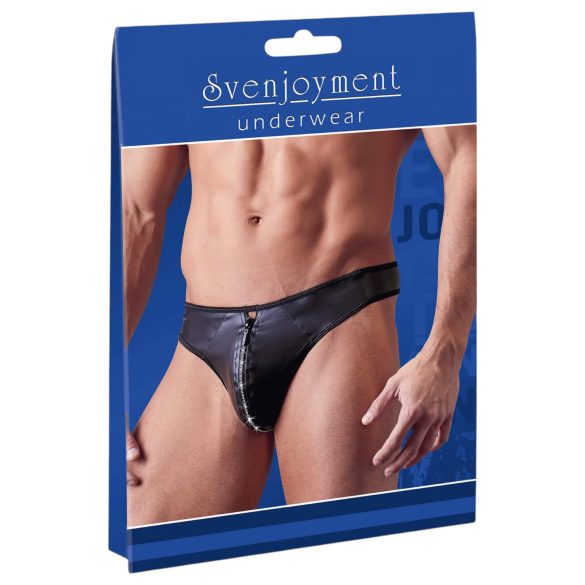 Svenjoyment - glänzender Herren-String mit Strass-Reißverschluss (schwarz) - XL