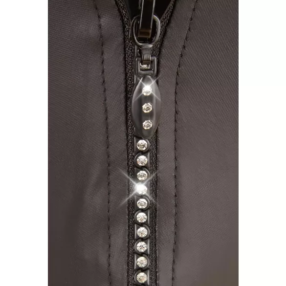 Svenjoyment - glänzender Herren-String mit Strass-Reißverschluss (schwarz) - XL