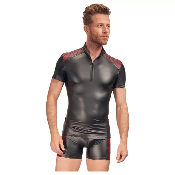 NEK - Herren-Shirt mit roten Einsätzen und Reißverschluss (schwarz)