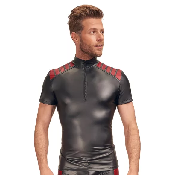NEK - Herren-Shirt mit roten Einsätzen und Reißverschluss (schwarz) - M