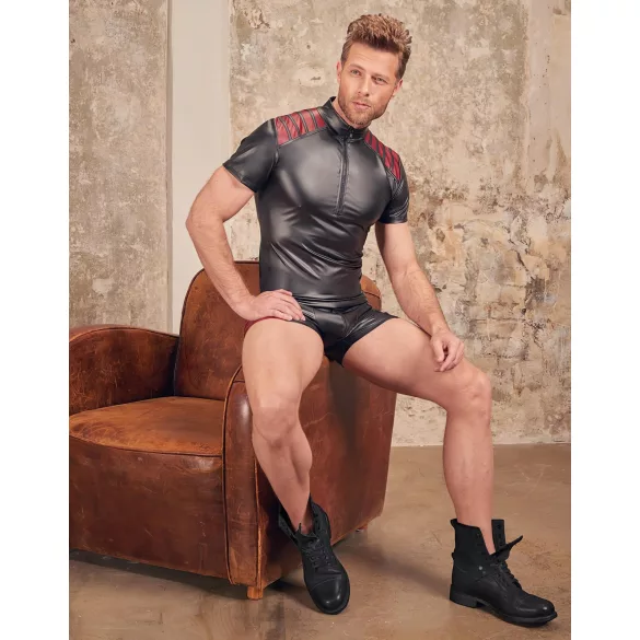 NEK - Herren-Shirt mit roten Einsätzen und Reißverschluss (schwarz) - M