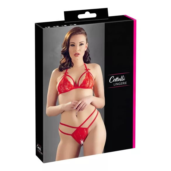 Cottelli - offenes Spitzen-BH-Set (rot) - L