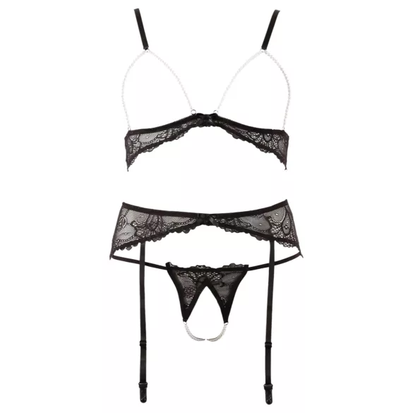 Abierta Fina - Perlenverziertes Spitzen-Dessous-Set - M
