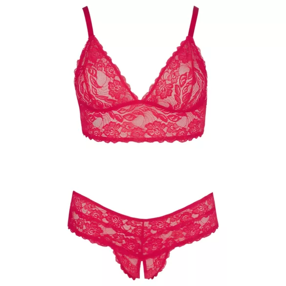 Cottelli Plus Size - weiches Spitzen-BH-Set (rot) - 2XL